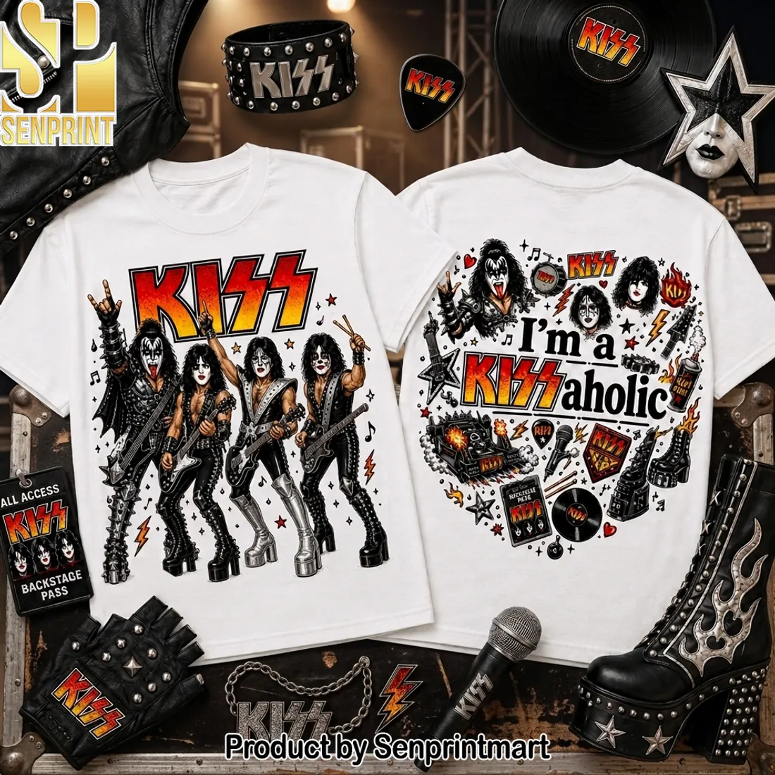 KISS I’m a KISSaholic Vintage Double Sided Rock Band Graphic T-Shirt
