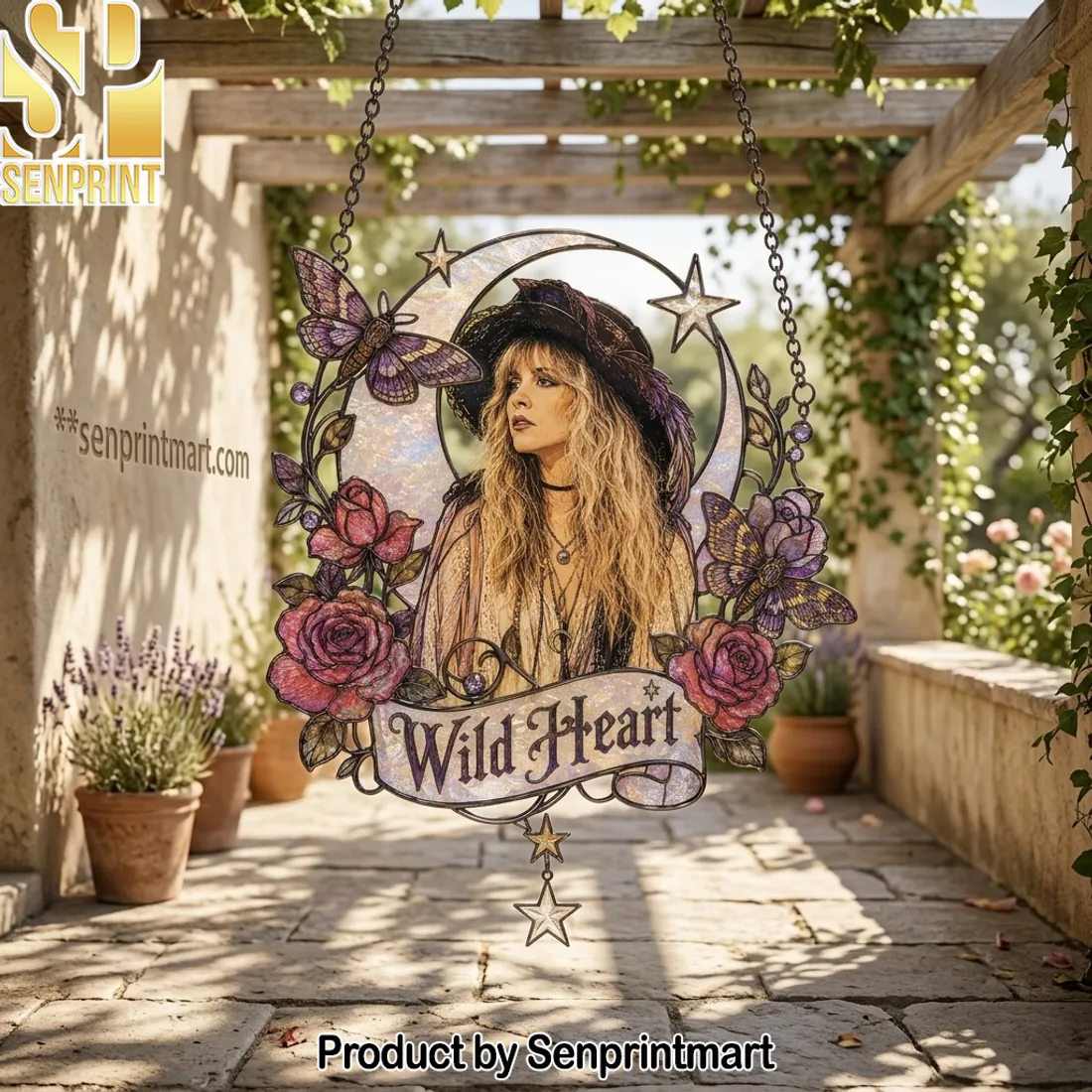 Stevie Nicks Rock Icon Retro Stained Glass Suncatcher Window Hanging Set