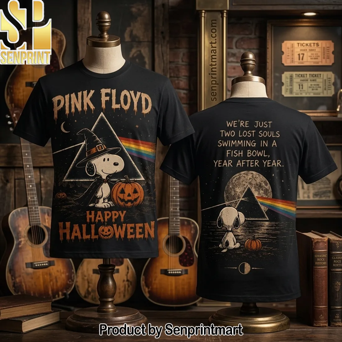 Snoopy Pink Floyd Halloween Lost Souls Under the Dark Moon Graphic 3D Shirt