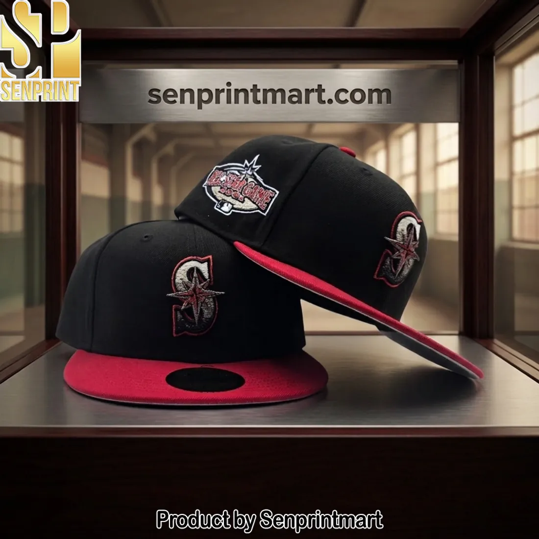 Seattle Mariners 2001 All Star Game Side Patch Black Red Fitted Hat