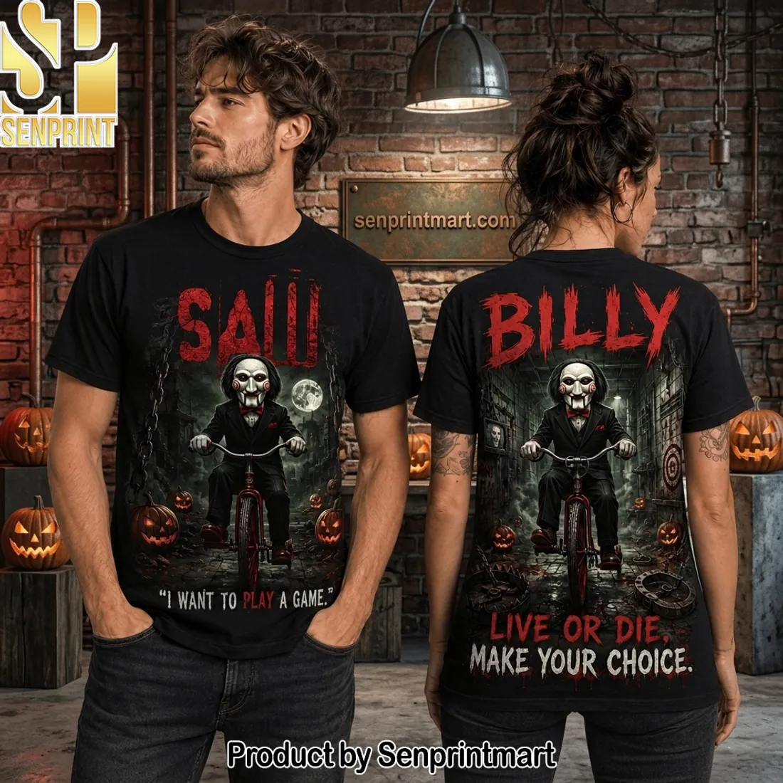 SAW Billy the Puppet I Want To Play A Game Horror Movie Graphic T-Shirt