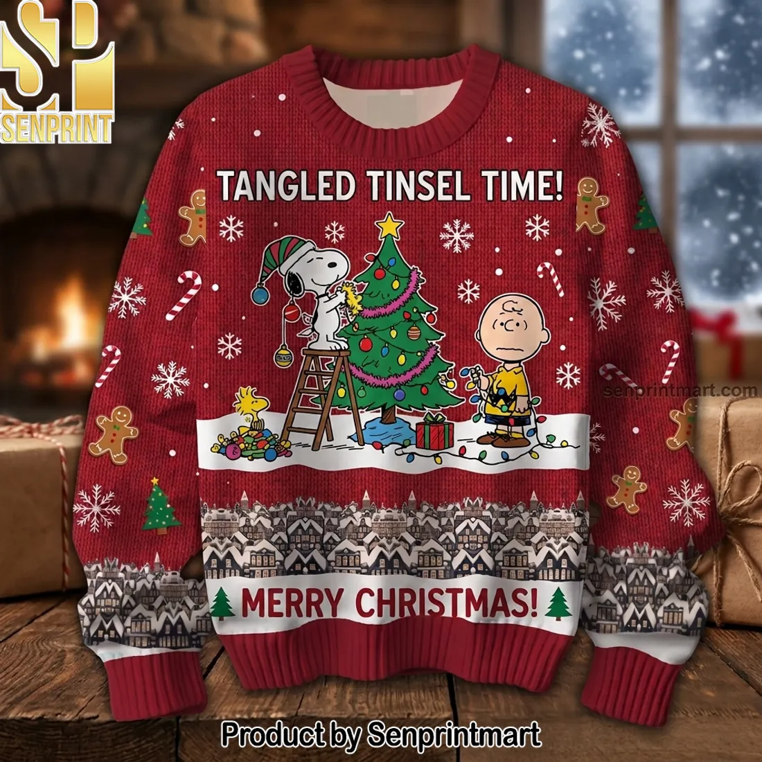 Peanuts Snoopy Tangled Tinsel Time Merry Christmas Ugly Christmas Sweater