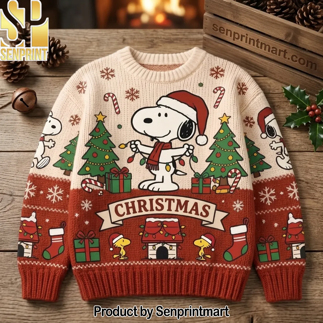 Snoopy Peanuts Festive Holiday Knitted Ugly Christmas Sweater