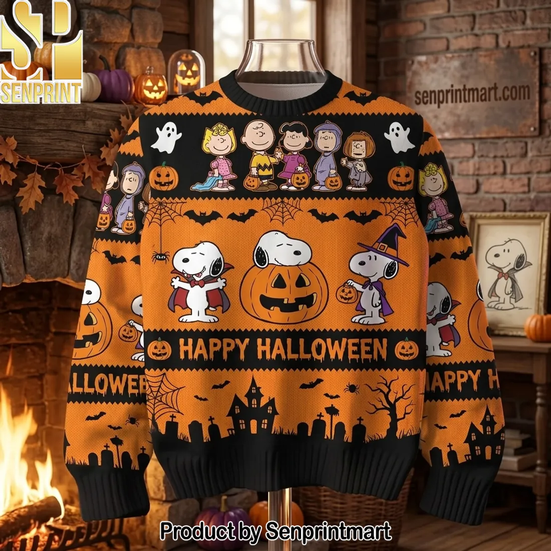 Snoopy Peanuts Happy Halloween Pumpkin Witch Knit Ugly Sweater