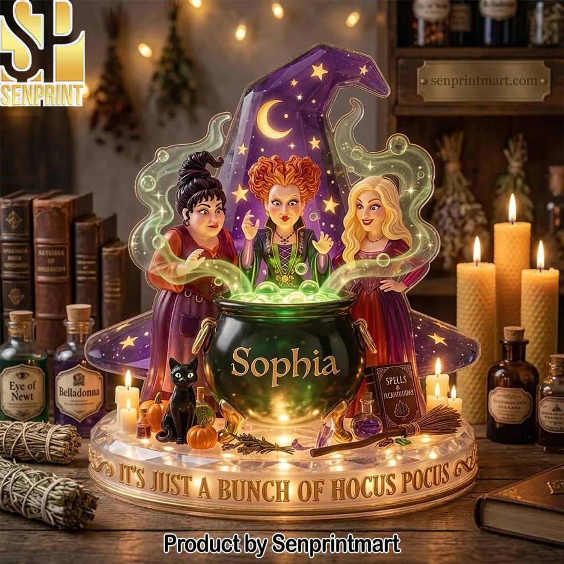 It’s Just A Bunch Of Hocus Pocus Personalized Witch Sisters 3D LED Acrylic Light Box