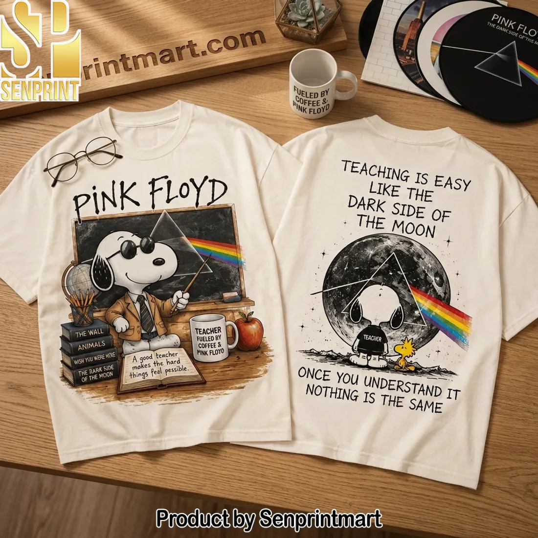 Pink Floyd Snoopy Teaching Is Easy Like The Dark Side Of The Moon Graphic T-Shirt