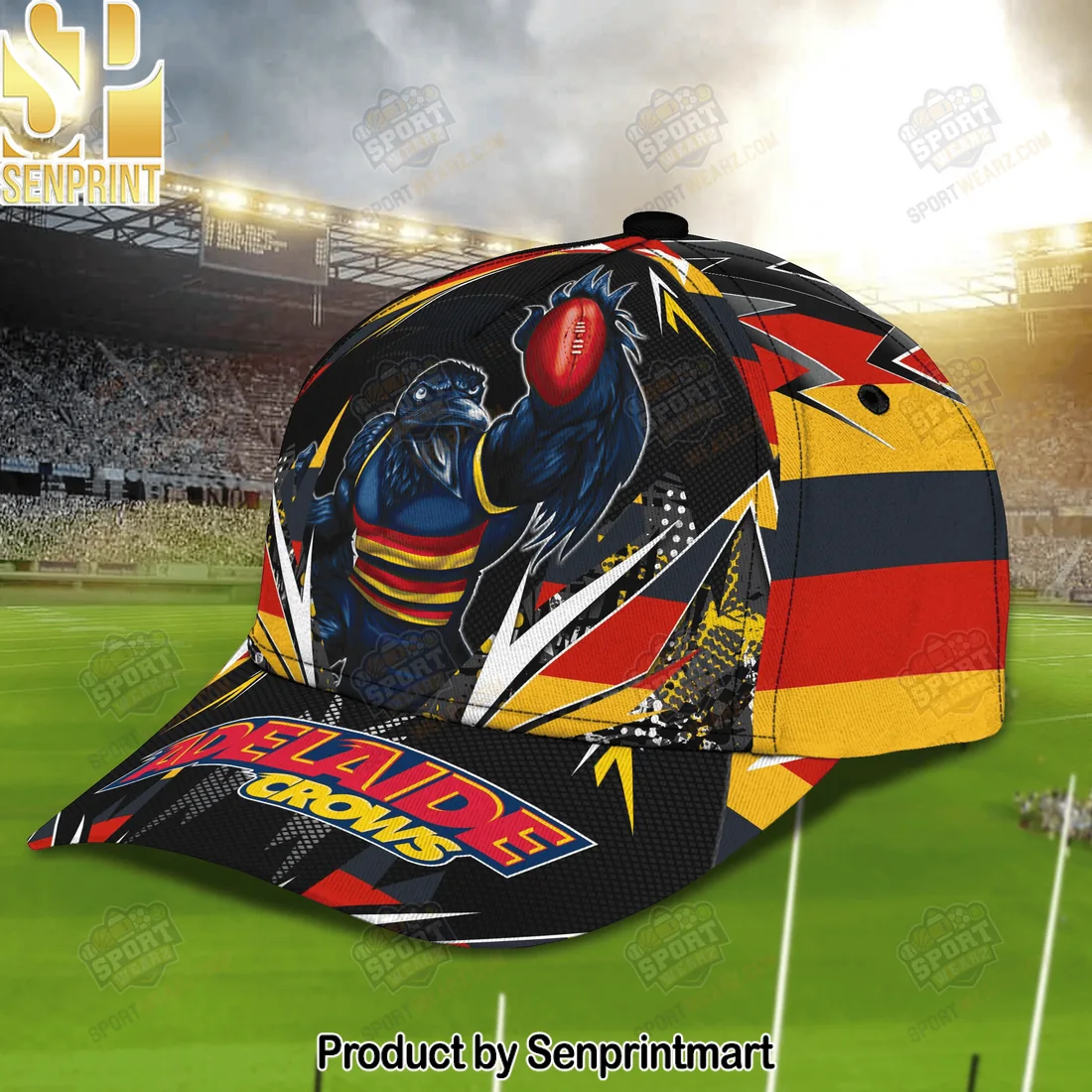 Adelaide Crows AFL Premium Mascot Graphic All Over Print Adjustable Baseball Cap Adelaide Crows AFL Premium Mascot Graphic All Over Print Adjustable Baseball Cap