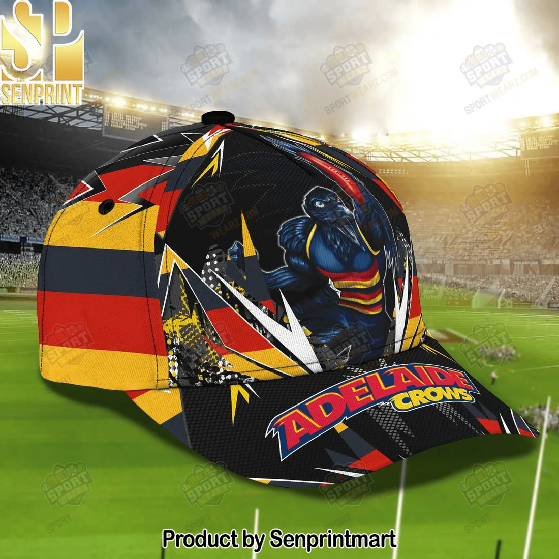 Adelaide Crows AFL Premium Mascot Graphic All Over Print Adjustable Baseball Cap Adelaide Crows AFL Premium Mascot Graphic All Over Print Adjustable Baseball Cap