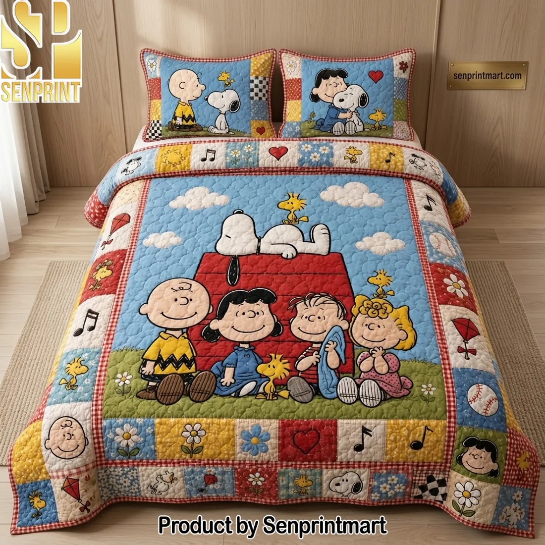 Snoopy and Charlie Brown Cartoon Patchwork Quilt Set