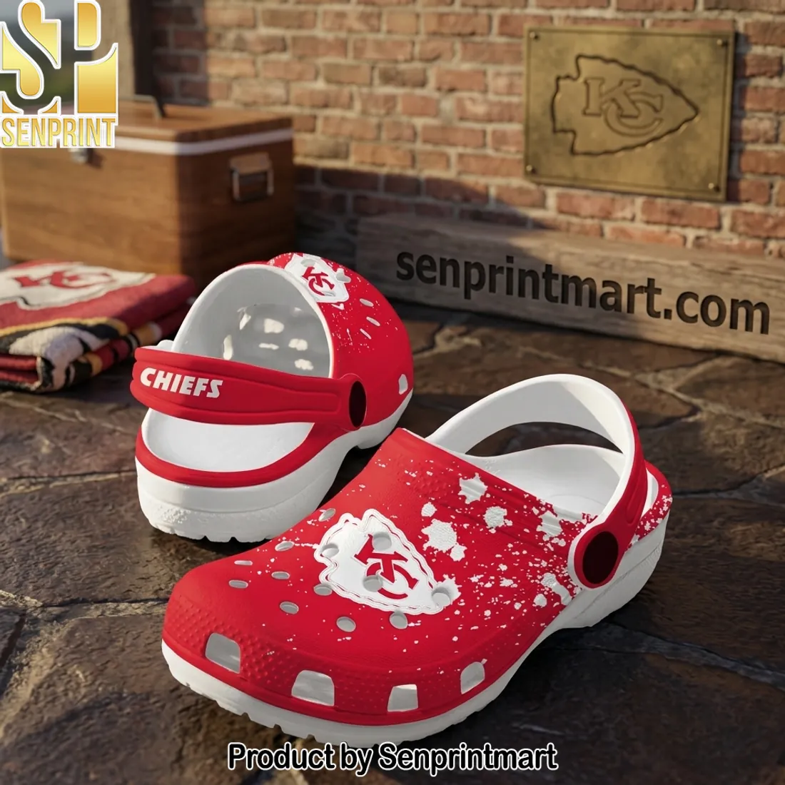 Kansas City Chiefs Paint Splatter Red and White Clog Shoes