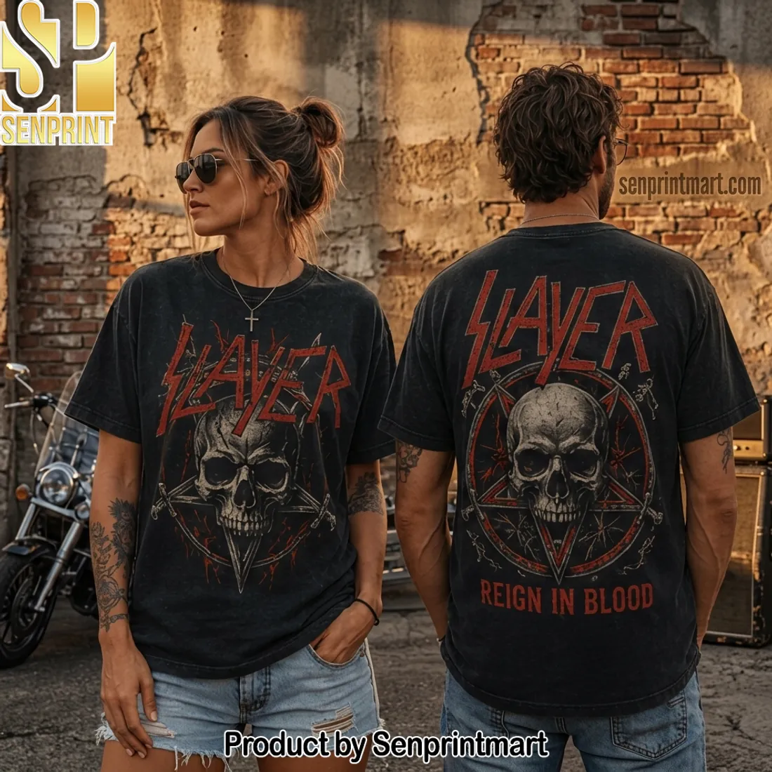Slayer Reign In Blood Vintage Washed Skull Graphic T-Shirt
