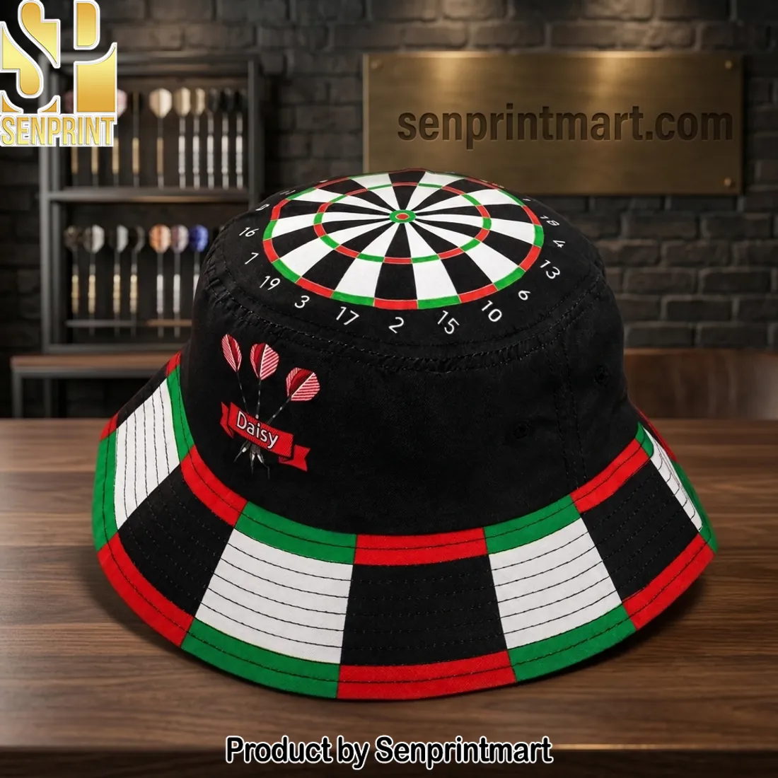 Personalized Dartboard Print Custom Name Dart Player Bucket Hat