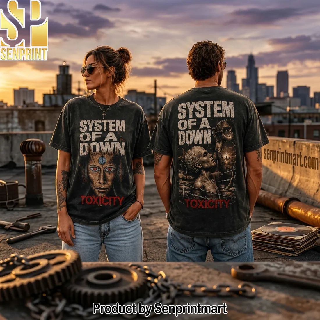 System of a Down Toxicity Vintage Wash Metal Band Graphic T-Shirt