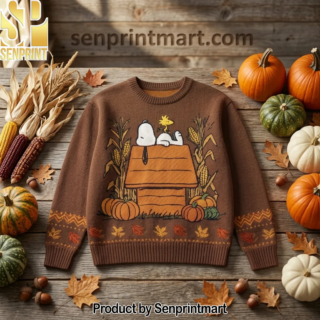 Peanuts Snoopy Autumn Harvest Pumpkin Vintage Knit Sweater