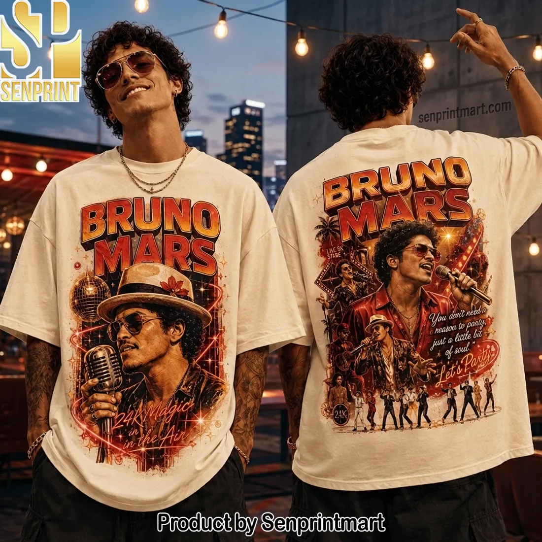 Bruno Mars 24K Magic in the Air Retro Graphic T-Shirt