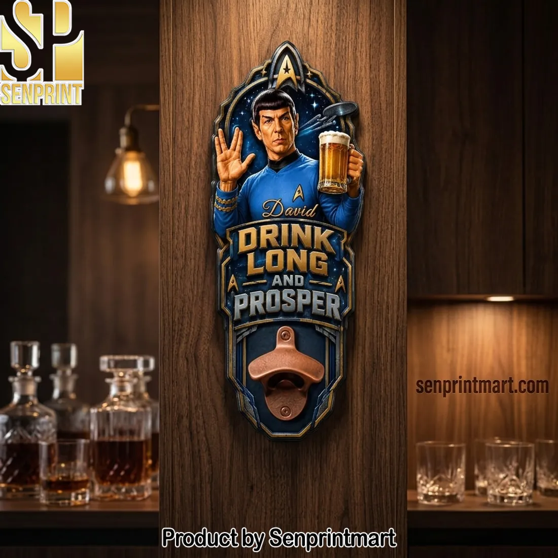Spock Drink Long and Prosper Personalized Sci-Fi Wall Mounted Bottle Opener
