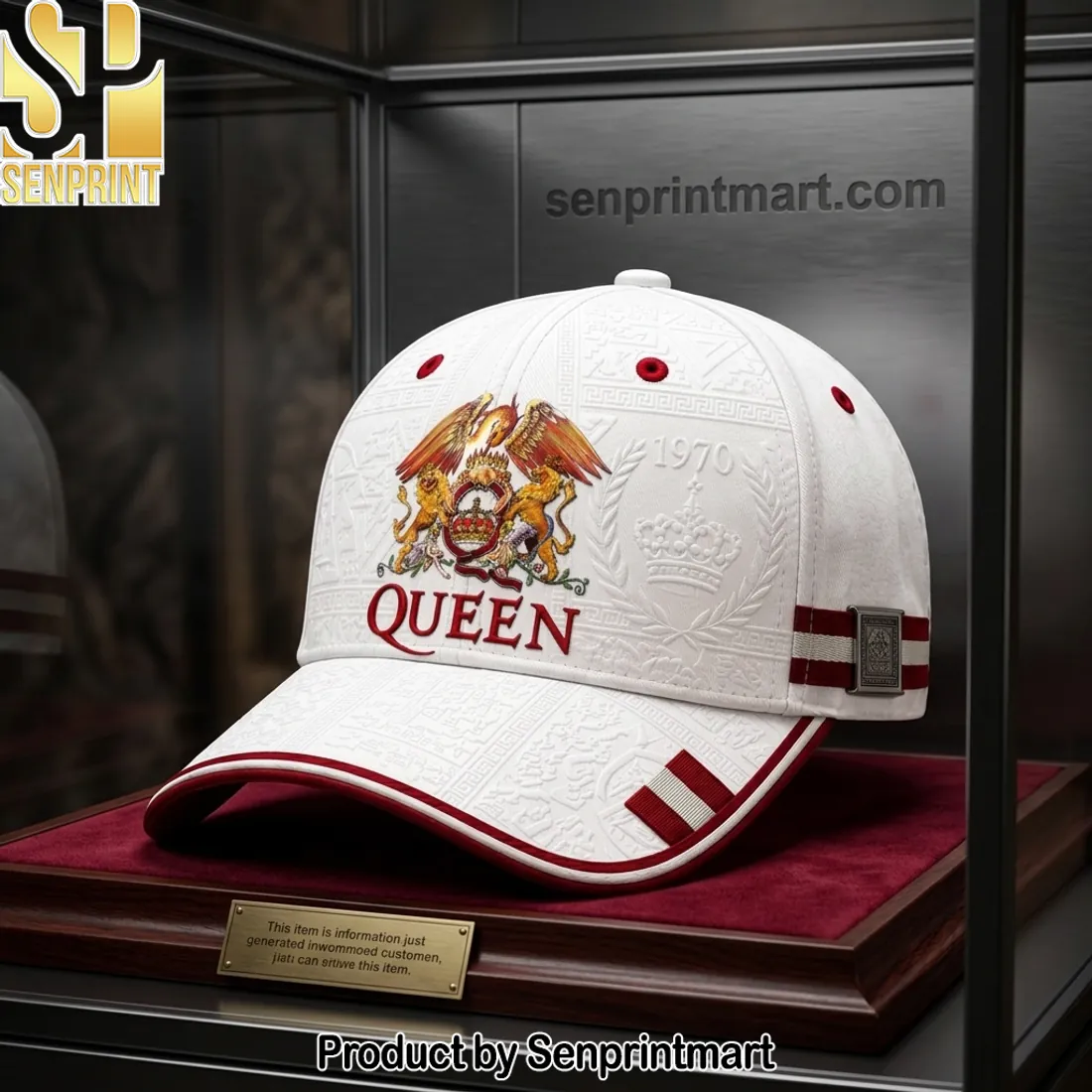 Queen Rock Band Classic Crest Embroidered White Baseball Cap