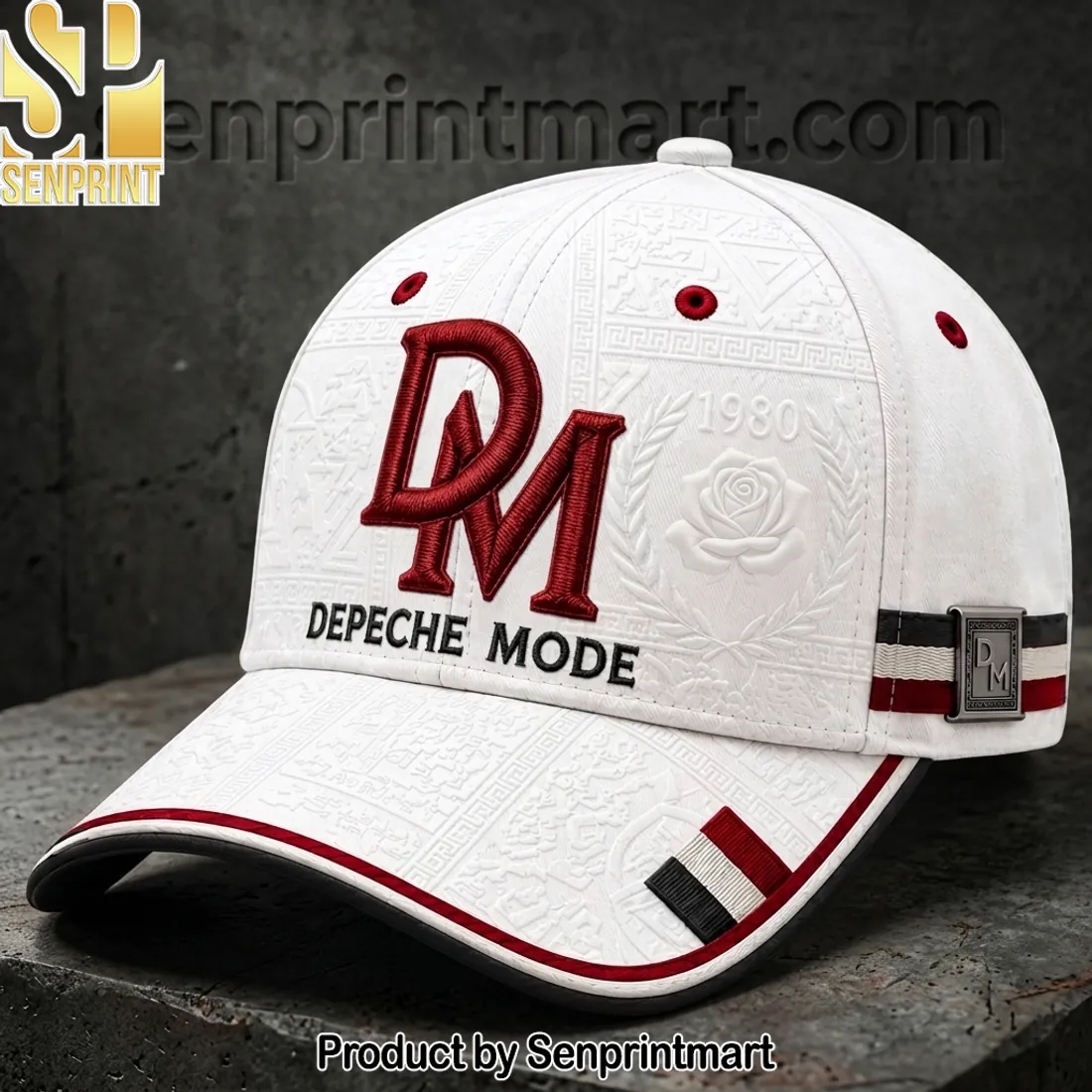Depeche Mode DM 1980 Rose Premium Embossed White Baseball Cap