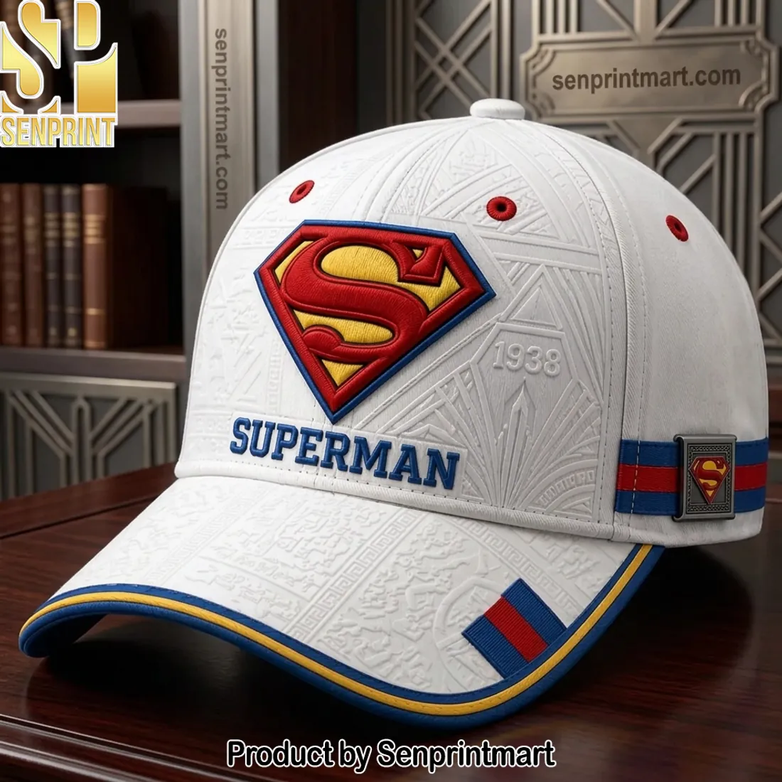 Superman 1938 Commemorative White Embossed Premium Baseball Cap