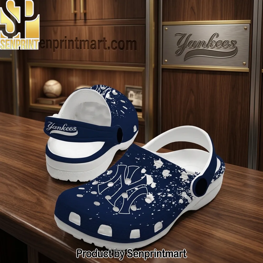 New York Yankees Splatter Paint Navy Blue Unisex Clog Shoes