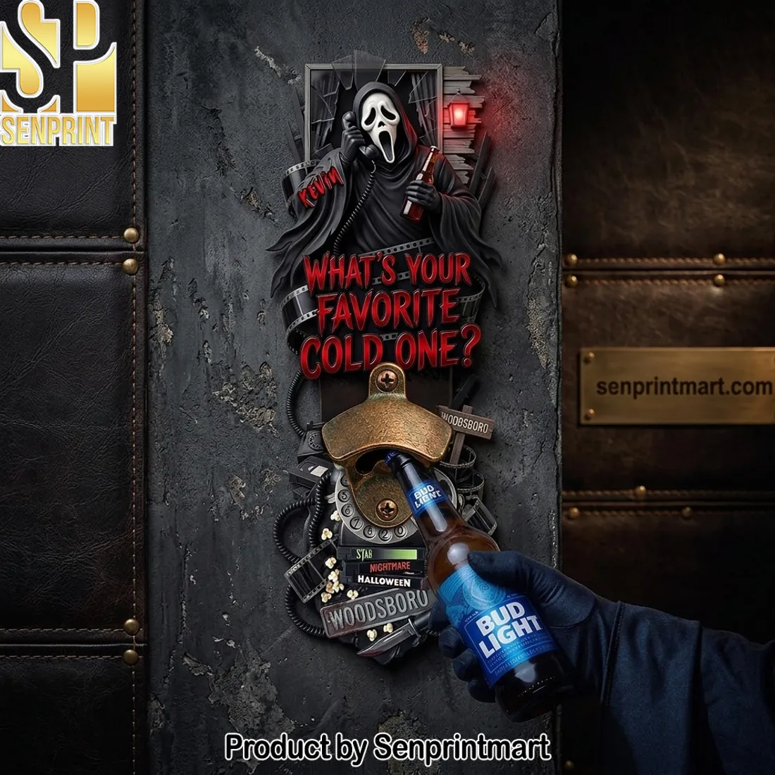 Ghostface What’s Your Favorite Cold One Personalized Horror Movie Wooden Wall Mounted Bottle Opener