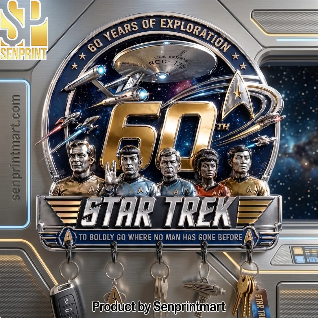 Star Trek 60 Years of Exploration Commemorative 3D Metallic Wall Key Hanger