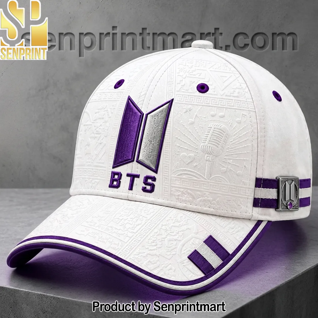 BTS K-Pop Army Premium Embossed White and Purple Baseball Cap