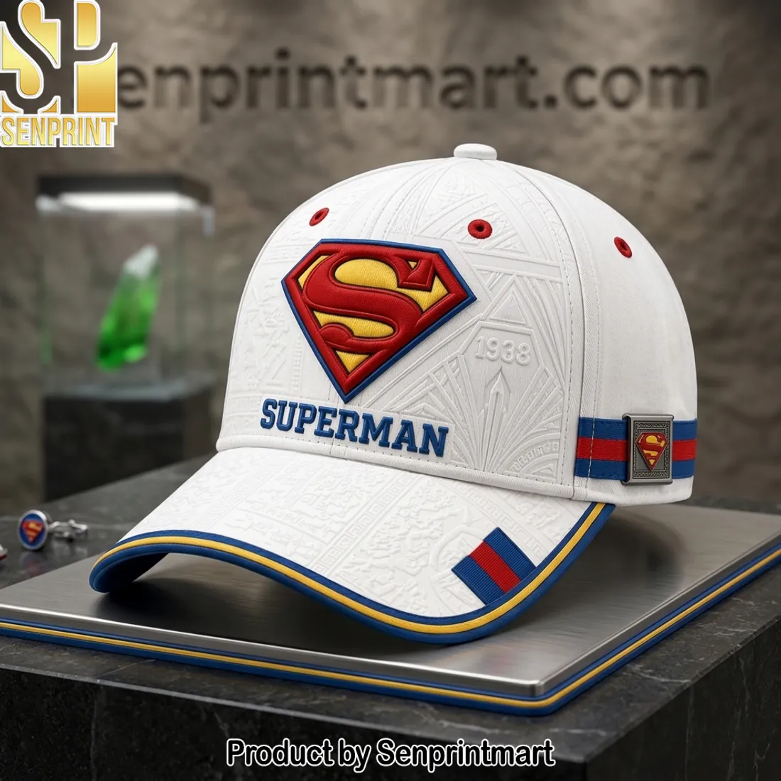 Superman 1938 Commemorative Premium Embossed White Baseball Cap
