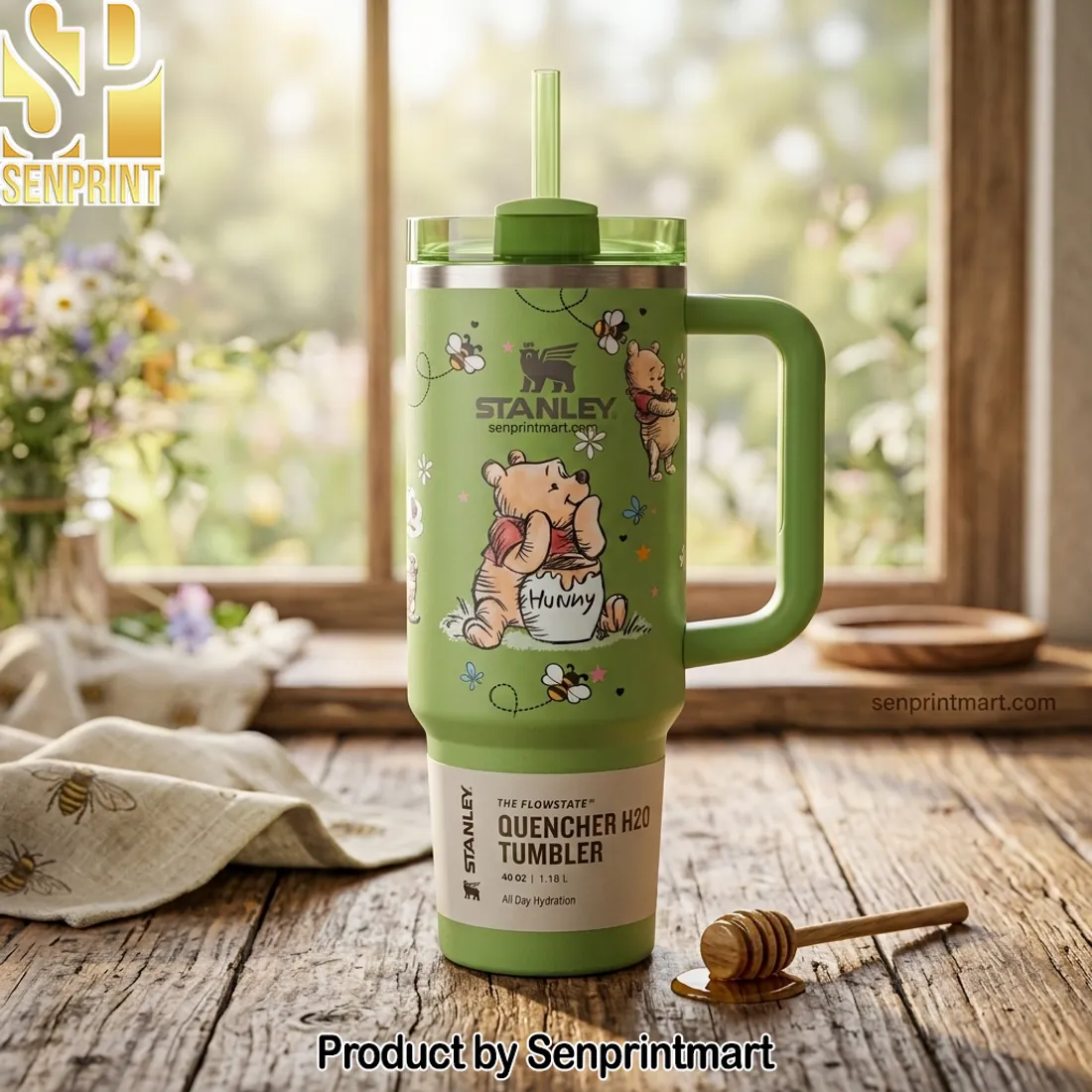 Winnie the Pooh Hunny Pot Cute Green 40oz Insulated Travel Tumbler