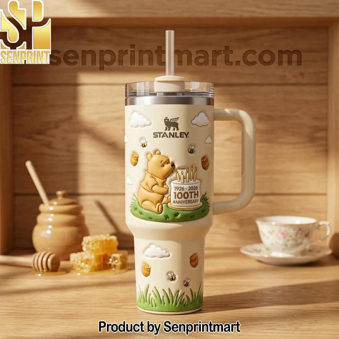 Winnie the Pooh 100th Anniversary 1926-2026 Cute 3D Embossed 40oz Tumbler