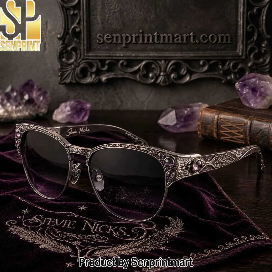 Stevie Nicks Vintage Gothic Ornate Engraved Silver Sunglasses