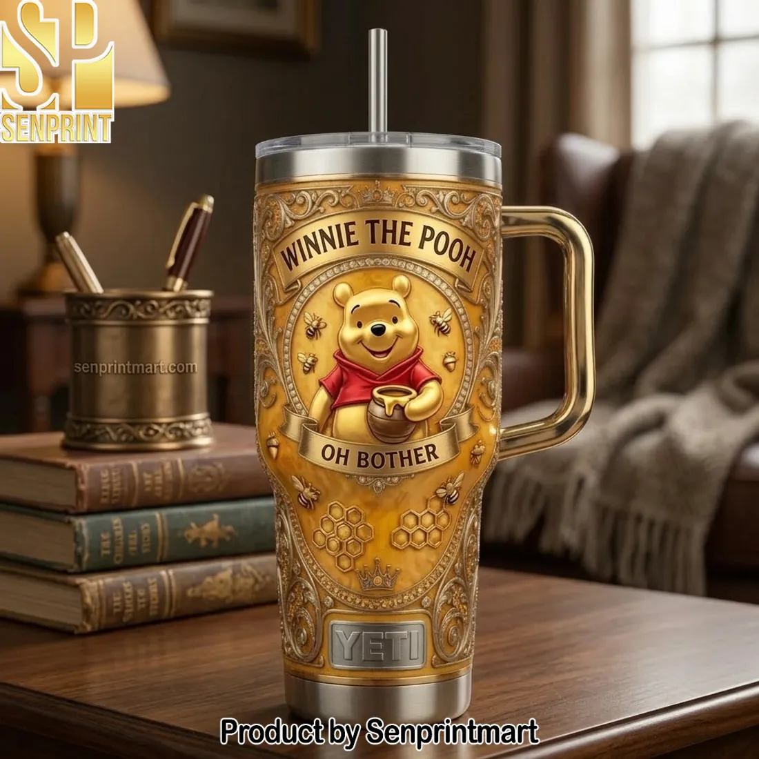 Winnie The Pooh Oh Bother Vintage 3D Embossed Gold 40oz Tumbler