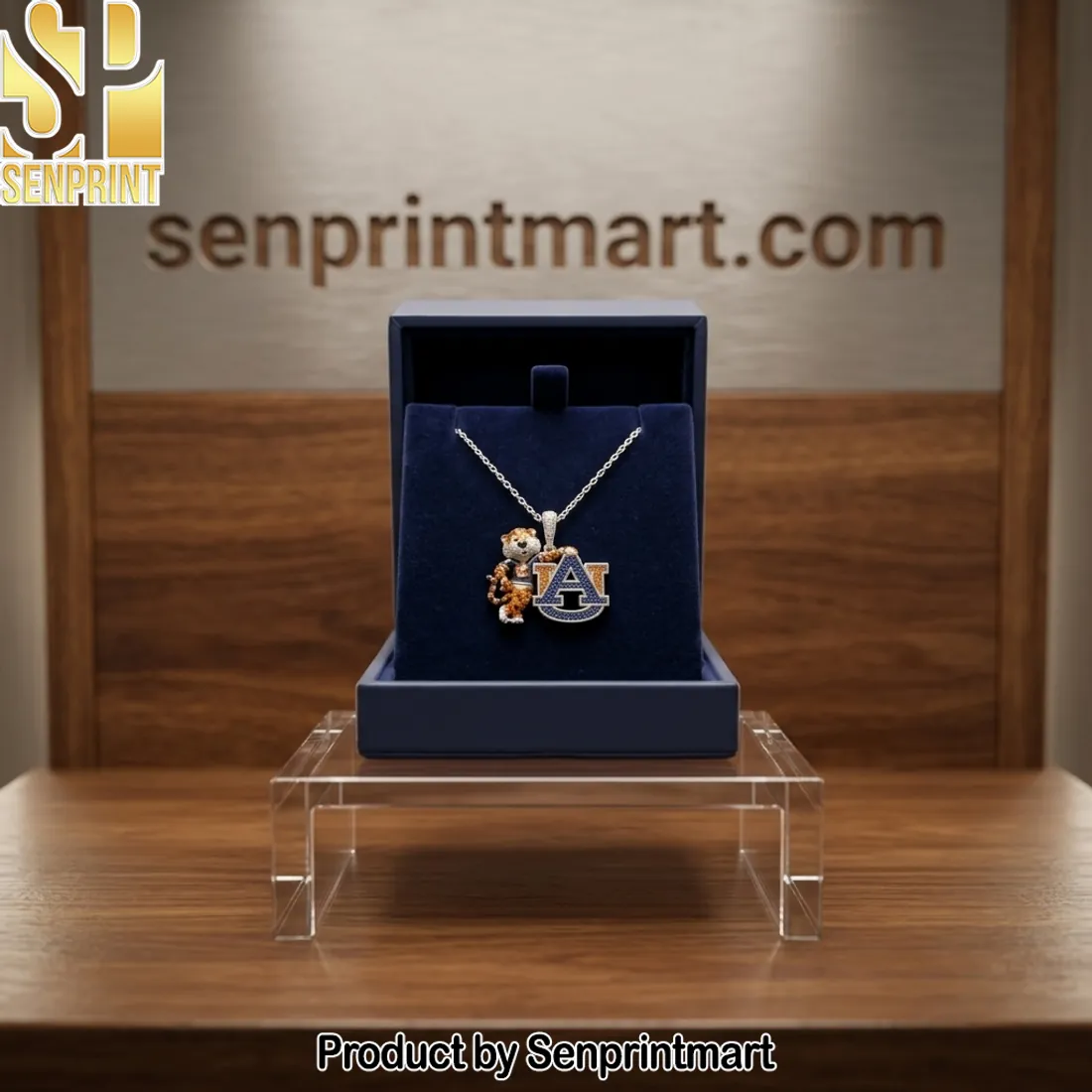 Auburn Tigers Aubie the Tiger Iced Out Crystal Pendant Necklace