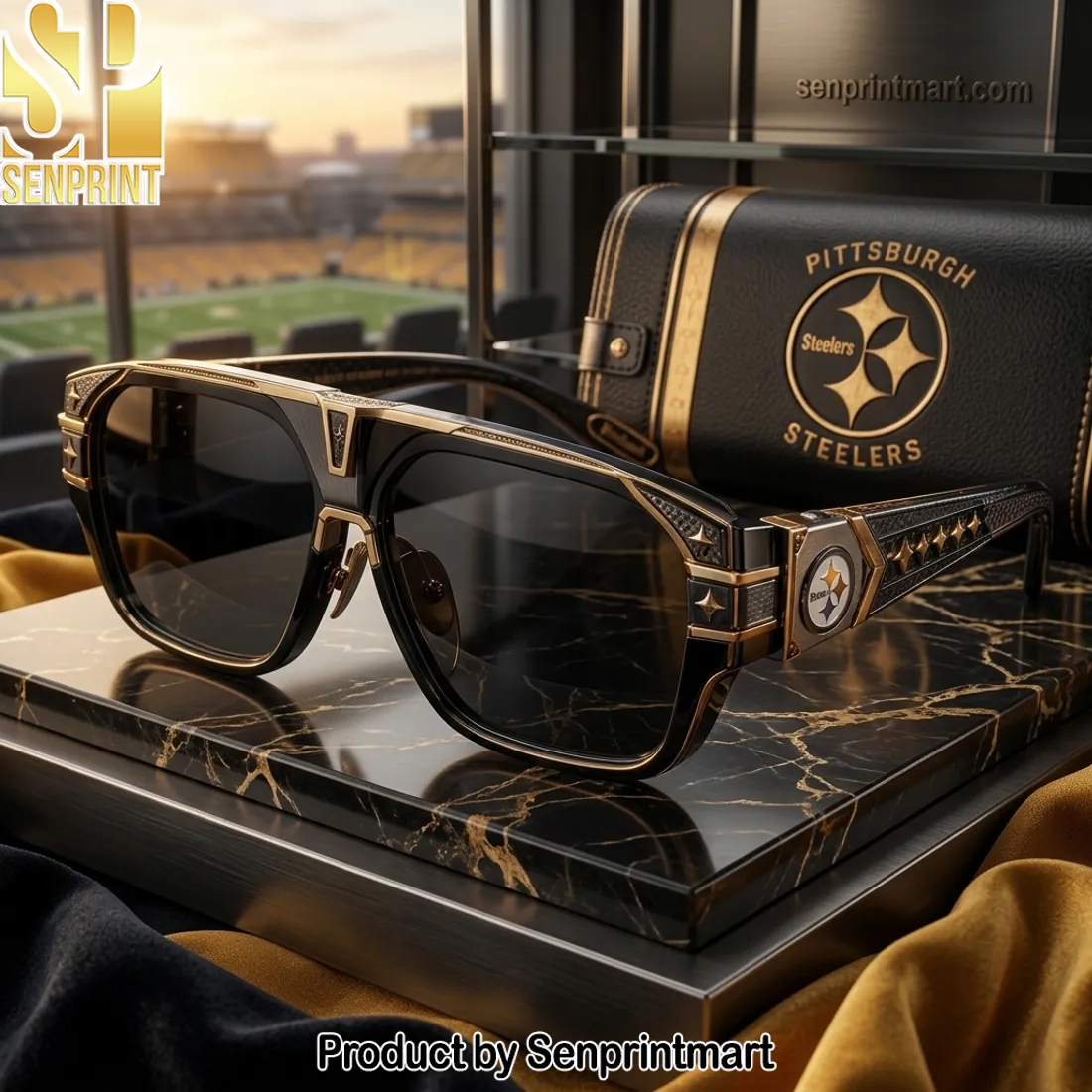 Pittsburgh Steelers Premium Luxury Black and Gold Sunglasses