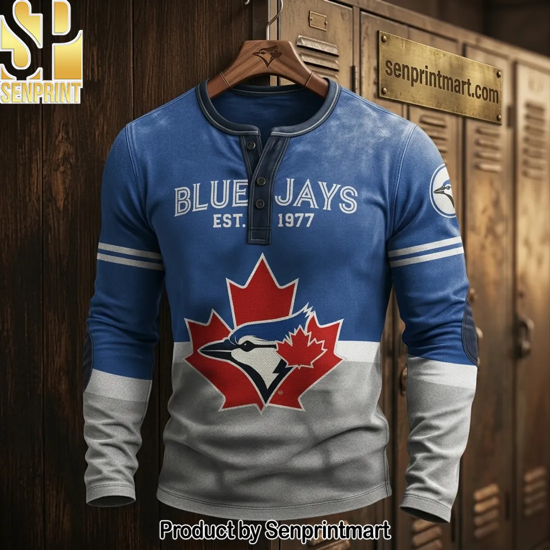 Toronto Blue Jays Est 1977 Vintage Graphic Long Sleeve Henley Shirt