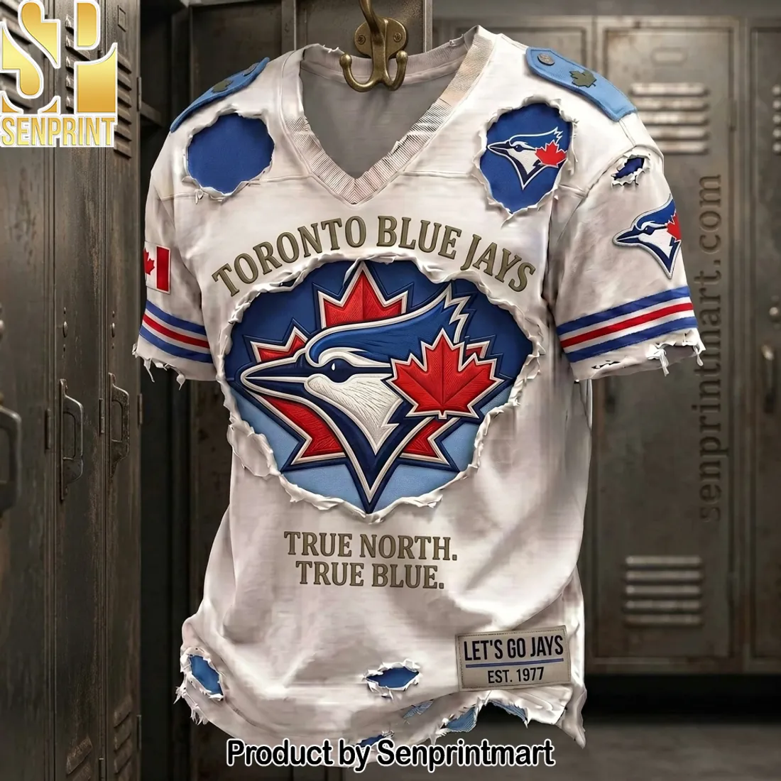 Toronto Blue Jays True North True Blue Ripped 3D Graphic T-Shirt