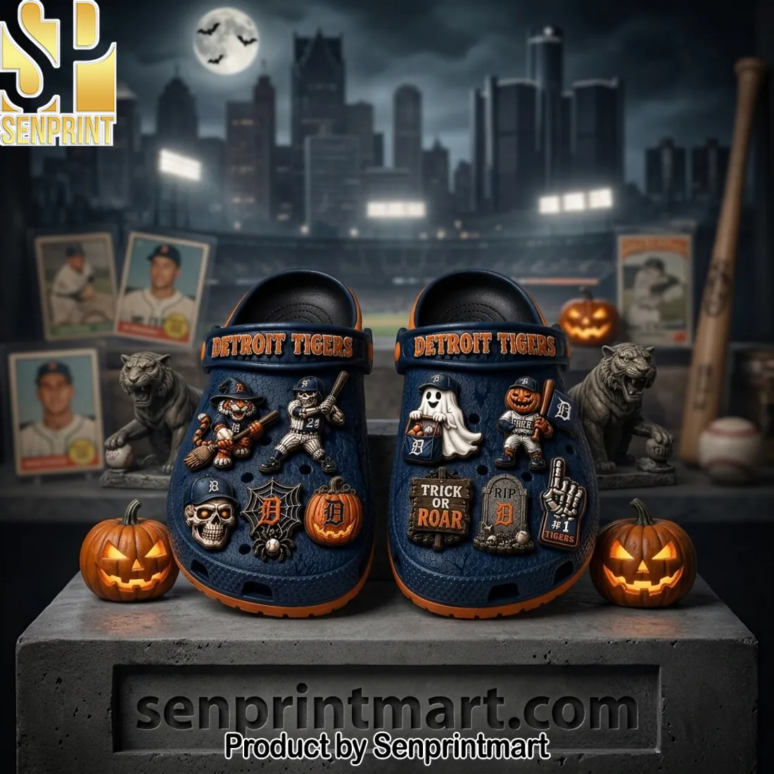 Detroit Tigers Halloween Trick Or Roar Spooky Premium Clogs
