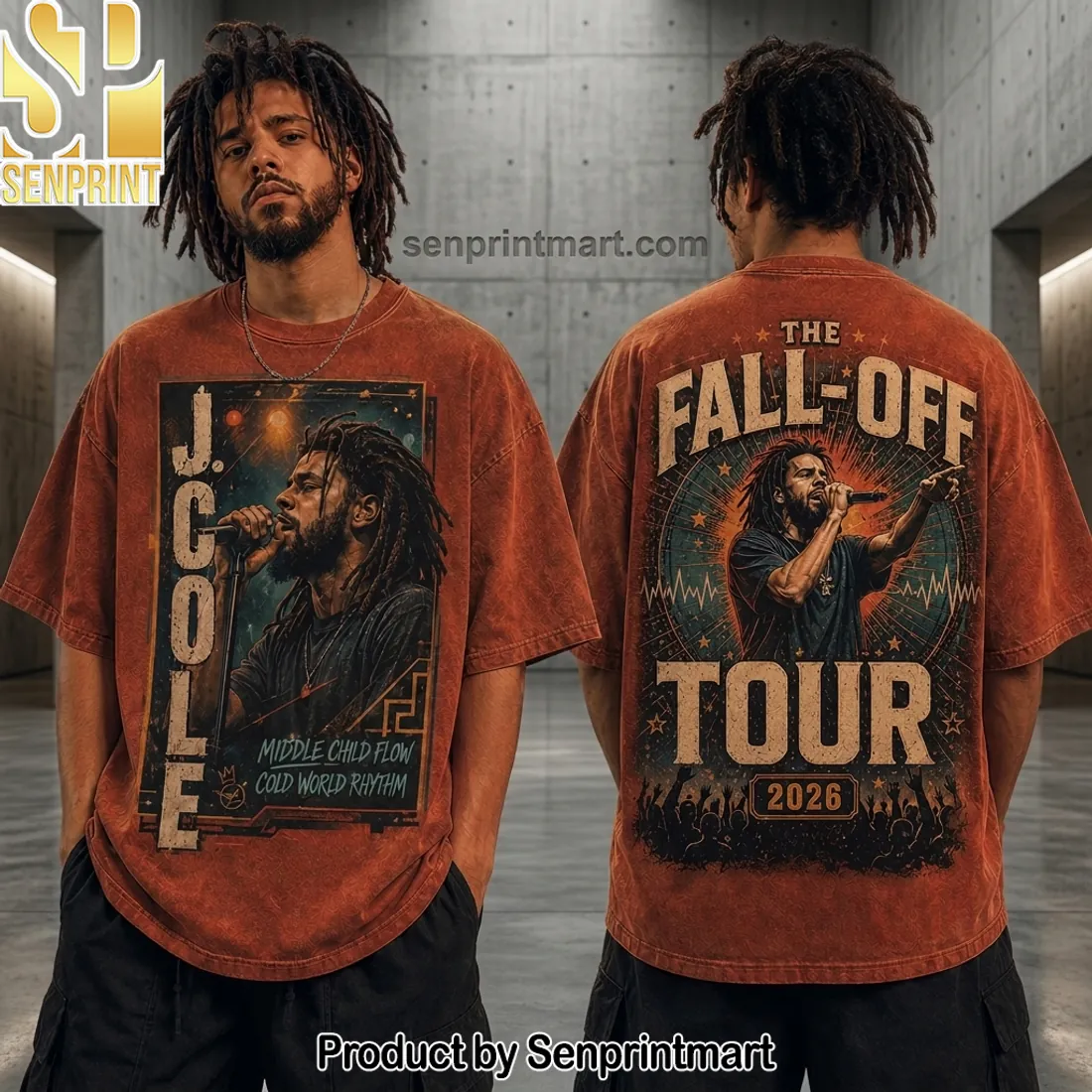 J Cole The Fall-Off Tour 2026 Vintage Wash Graphic T-Shirt