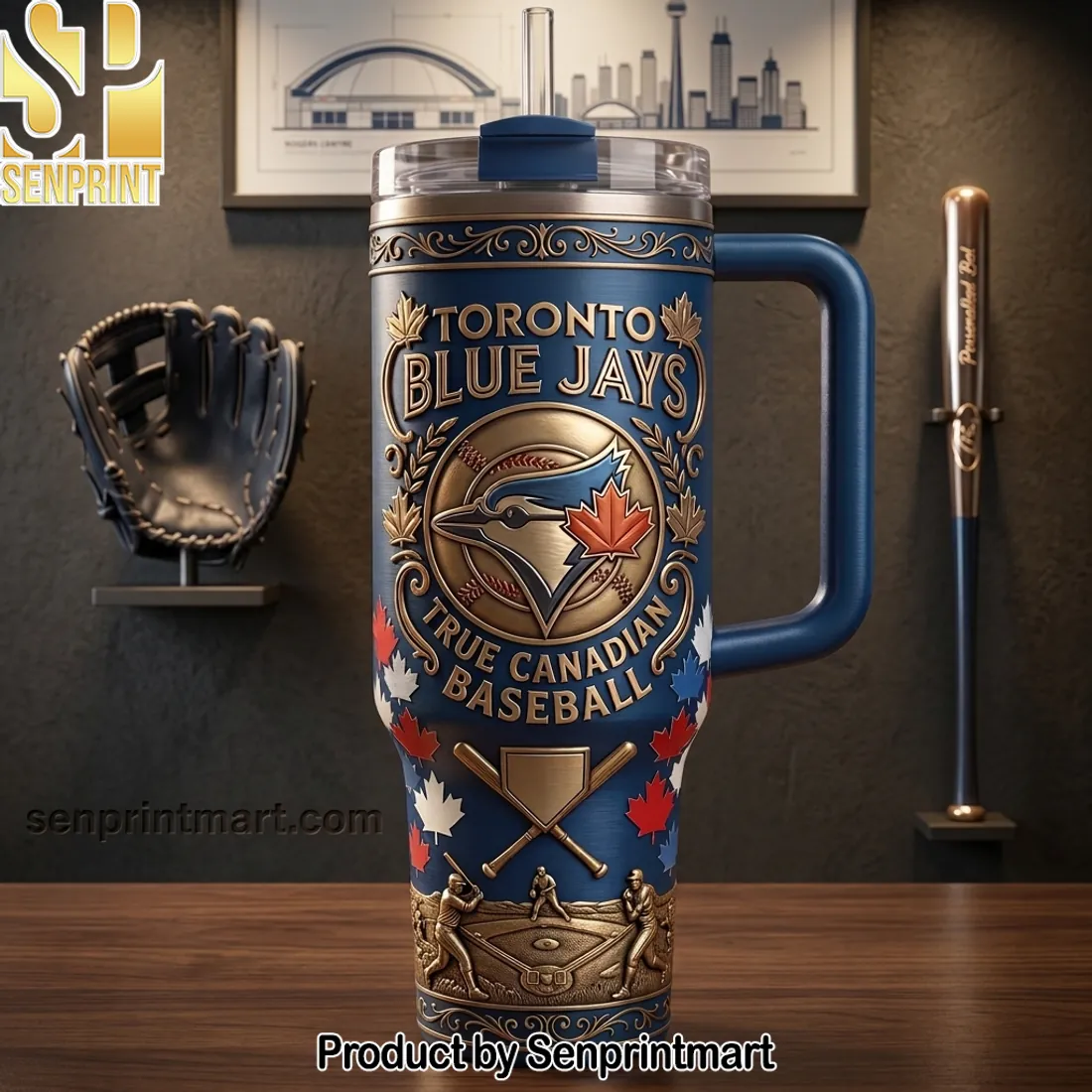 Toronto Blue Jays True Canadian Baseball Premium 3D Embossed Travel Tumbler