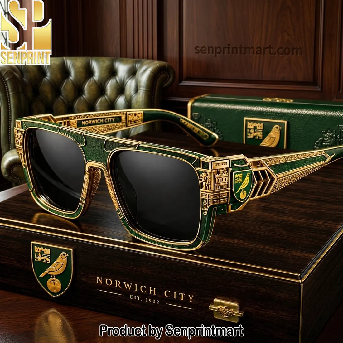 Norwich City FC Premium Gold and Green Luxury Sunglasses