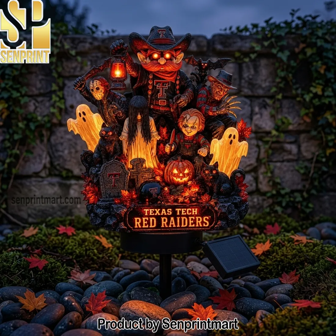 Texas Tech Red Raiders Halloween Spooky Horror LED Solar Garden Light
