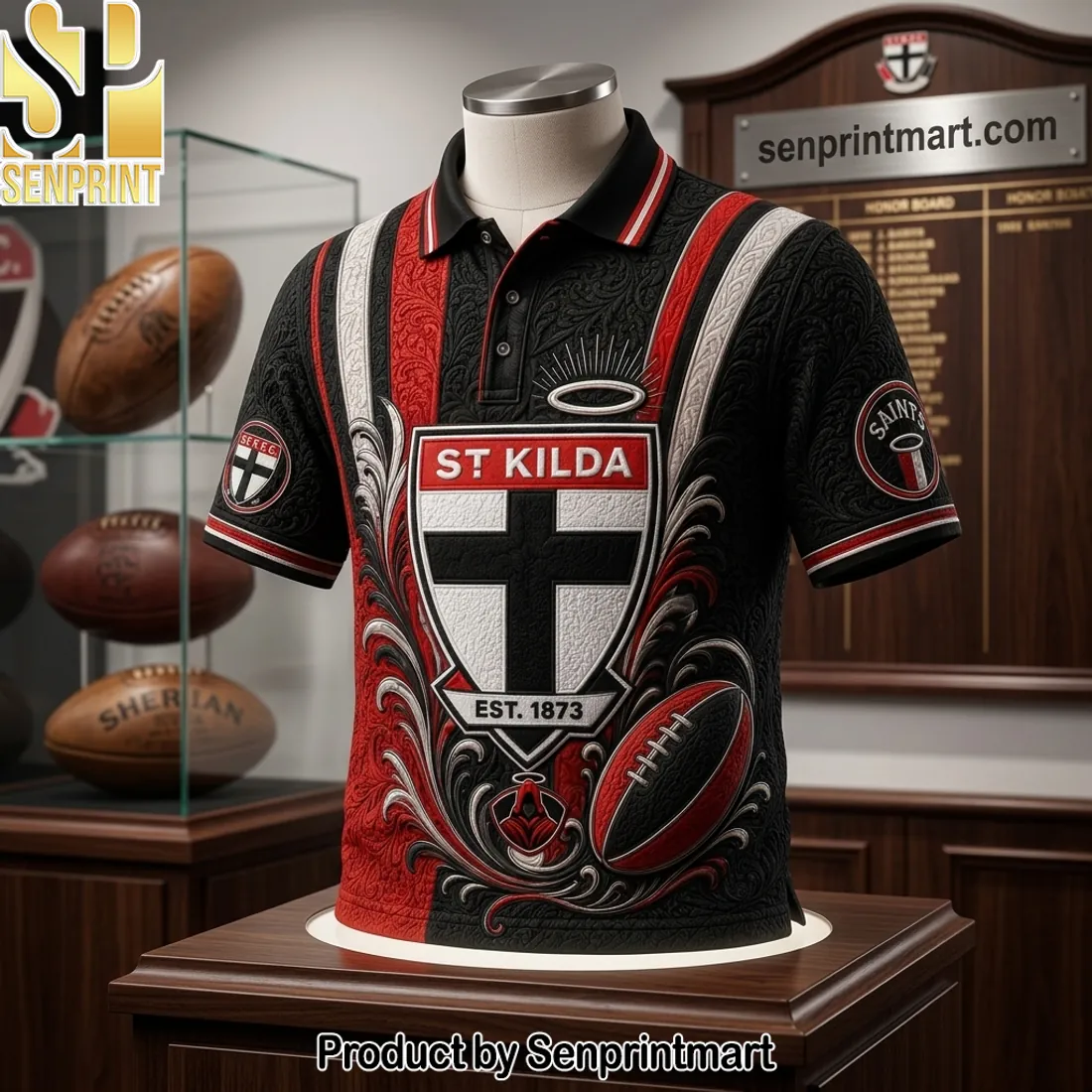 St Kilda Saints Est 1873 Premium Embossed Polo Shirt