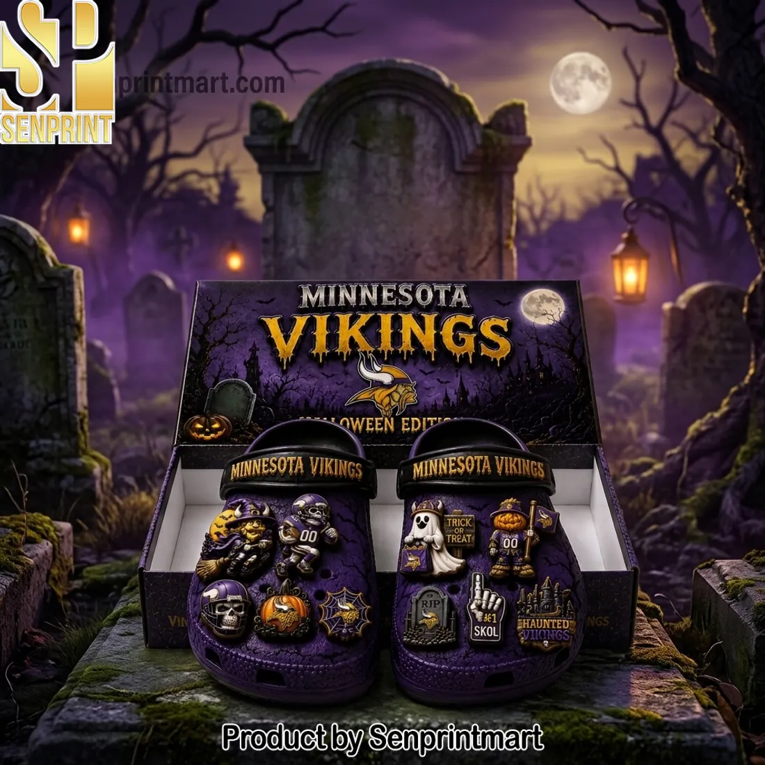 Minnesota Vikings Halloween Edition Spooky Premium Clogs