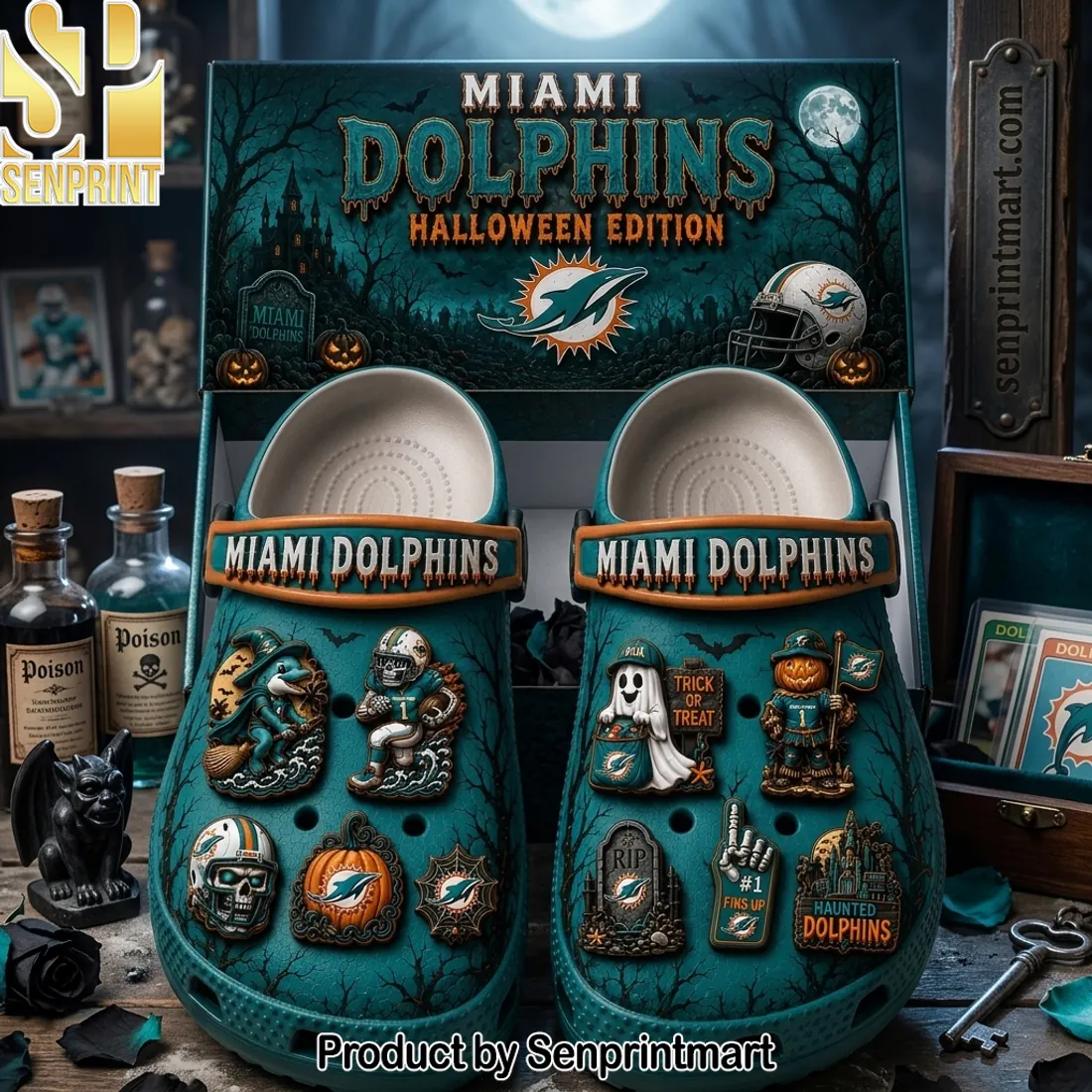 Miami Dolphins Halloween Edition Spooky Haunted Premium Clogs