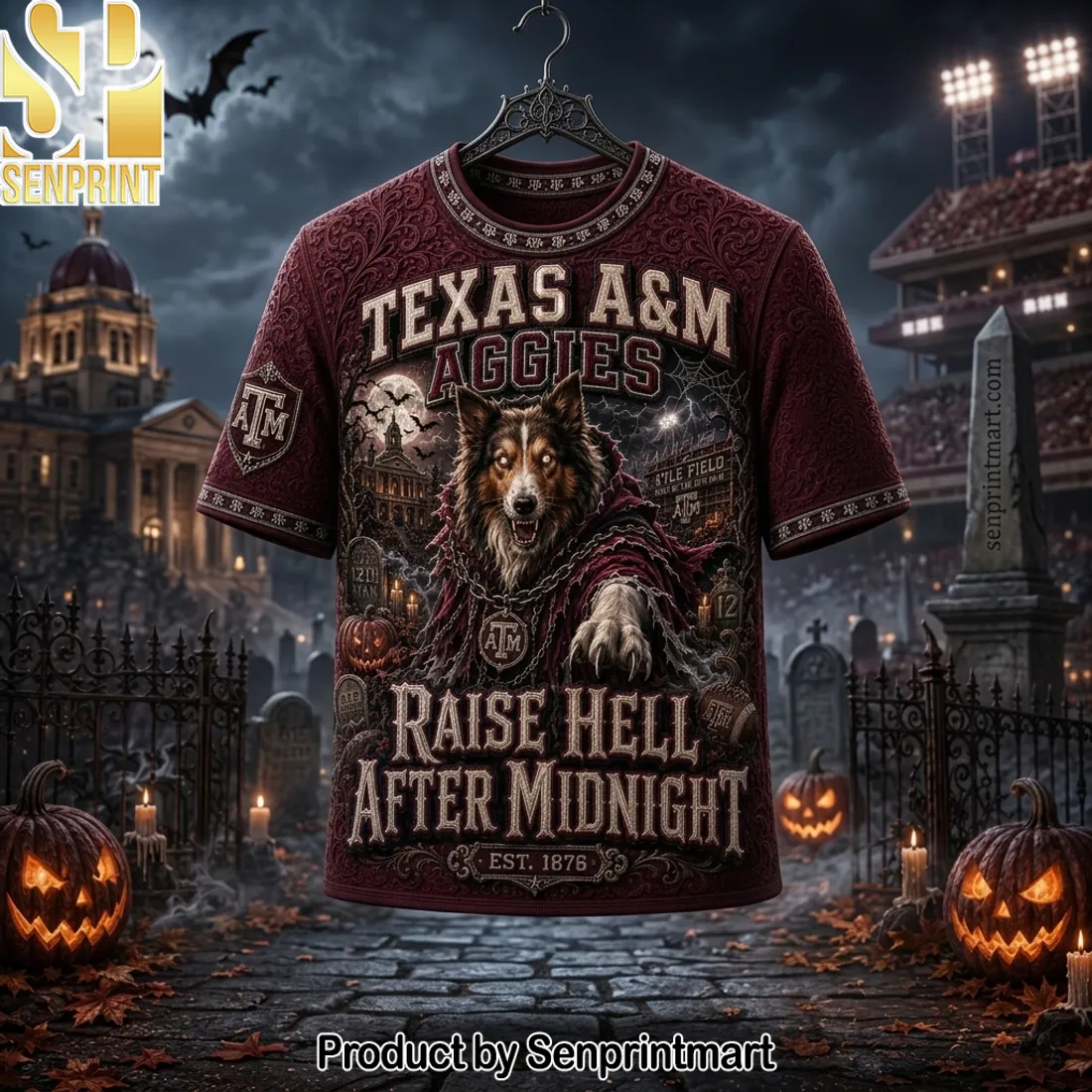 Texas A&M Aggies Raise Hell After Midnight Halloween Premium 3D T-Shirt