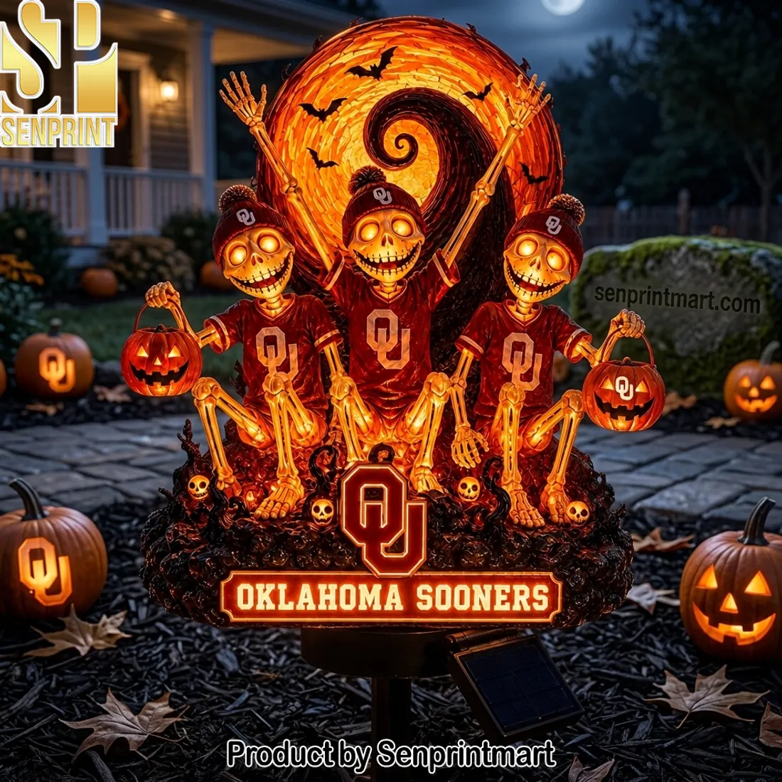 Oklahoma Sooners Halloween Skeletons Spooky 3D Solar Garden Light