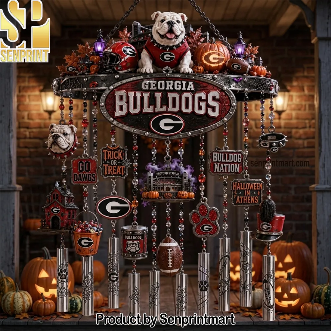 Georgia Bulldogs Halloween Trick or Treat Go Dawgs Outdoor Wind Chime