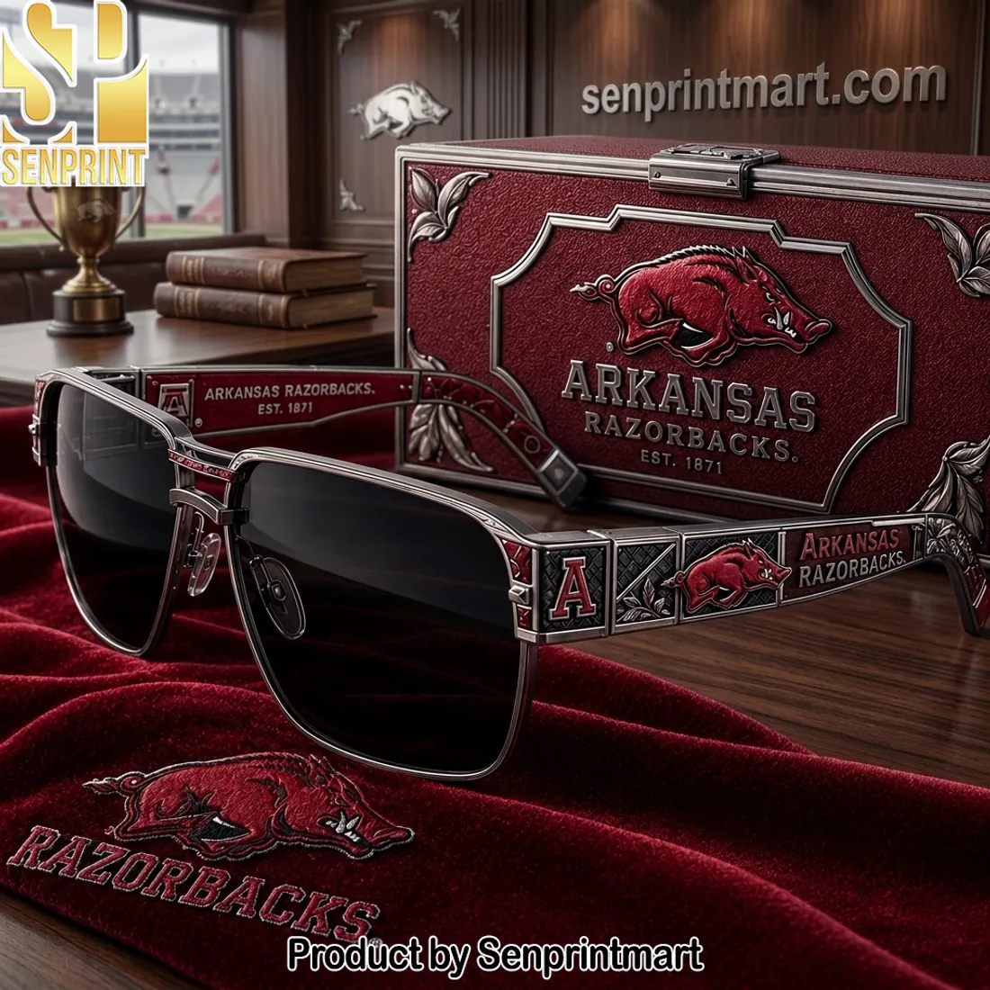 Arkansas Razorbacks Premium Engraved Metal Unisex Sunglasses