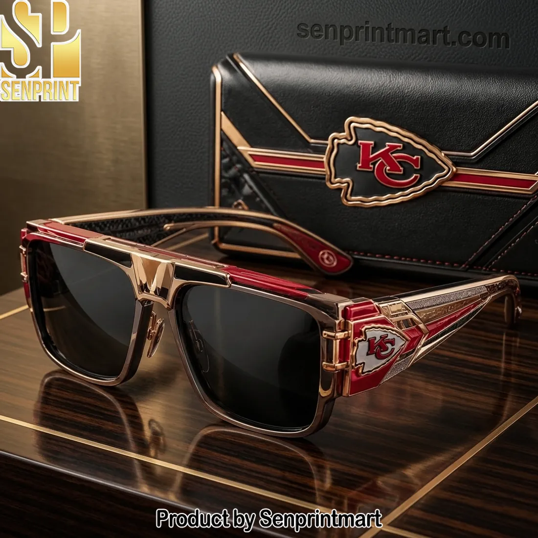 Kansas City Chiefs Premium Luxury Gold and Red Unisex Sunglasses