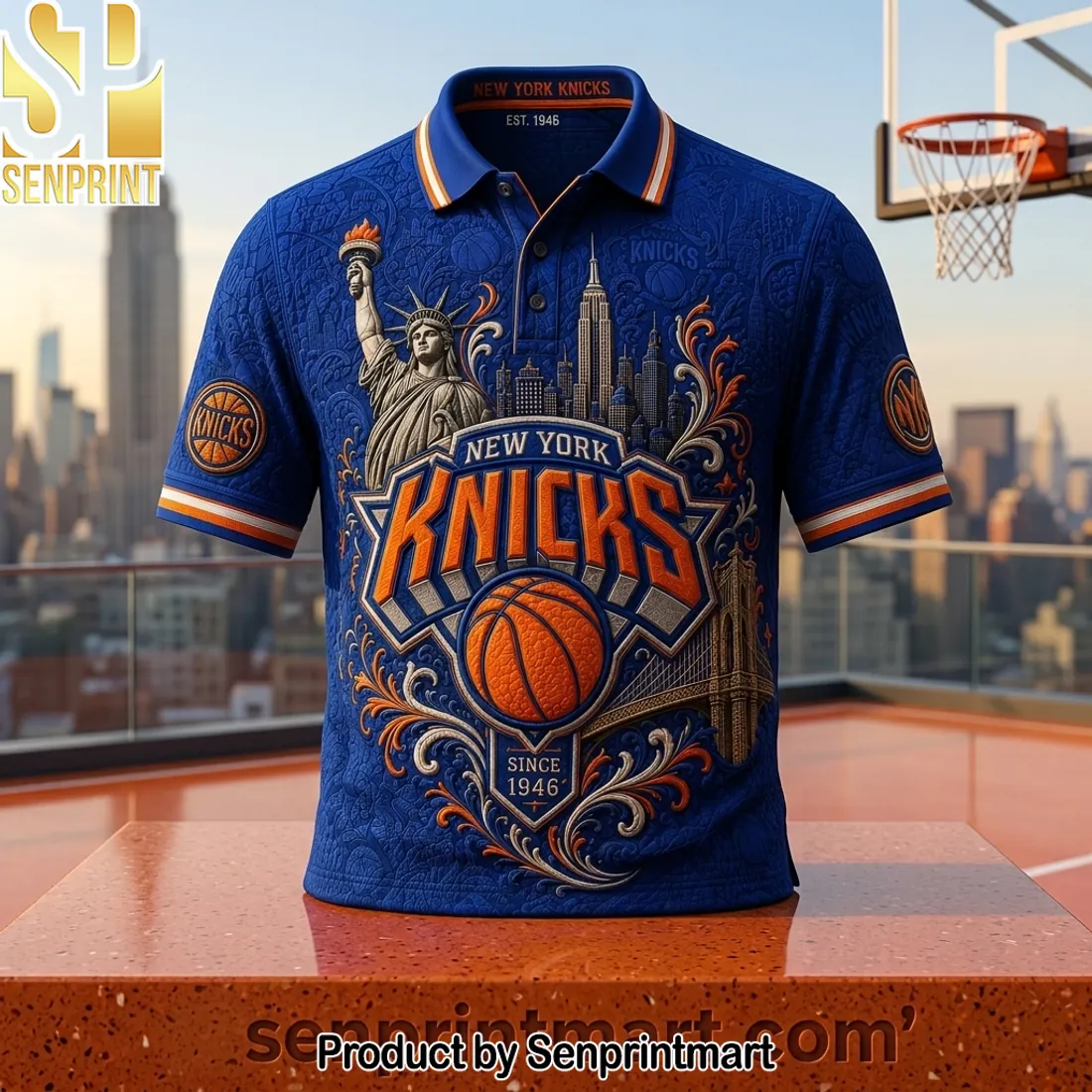 New York Knicks Est 1946 Premium 3D Embossed Polo Shirt